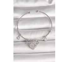 Pirinç Gümüş Renk Sallantı Zirkon Taşlı Yonca Figür Charm Kadın Bileklik - TJ-BB6905