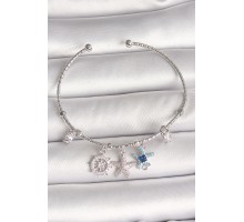 Pirinç Gümüş Renk Sallantı Zirkon Taşlı Deniz Yıldız Figür Charm Kadın Bileklik - TJ-BB6906