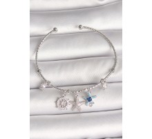 Pirinç Gümüş Renk Sallantı Zirkon Taşlı Deniz Yıldız Figür Charm Kadın Bileklik - TJ-BB6906
