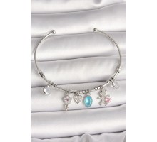 Pirinç Gümüş Renk Sallantı Zirkon Taşlı Ayıcık Figür Çiçek Detay Charm Kadın Bileklik - TJ-BB6908