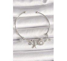 Pirinç Gümüş Renk Sallantı Zirkon Taşlı Deniz Yıldız Figür Balık Kuyruğu Detay Charm Kadın Bileklik - TJ-BB6909