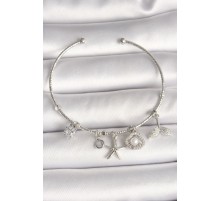 Pirinç Gümüş Renk Sallantı Zirkon Taşlı Deniz Yıldız Figür Balık Kuyruğu Detay Charm Kadın Bileklik - TJ-BB6909
