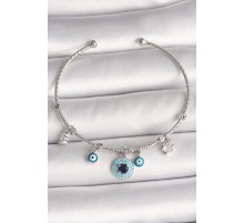 Pirinç Gümüş Renk Sallantı Zirkon Taşlı Nazar Boncuk Figür Charm Kadın Bileklik - TJ-BB6911