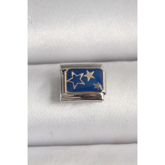 316L Çelik Gümüş Renk Mavi Gold Yıldız İşlemeli Nomination Charm - TJ-BC1202