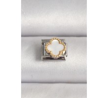 316L Çelik Gümüş Renk Beyaz Yonca İşlemeli Nomination Charm - TJ-BC1203