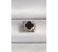 316L Çelik Gümüş Renk Siyah Yonca İşlemeli Nomination Charm - TJ-BC1204