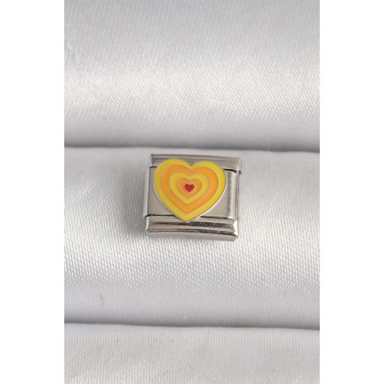 316L Çelik Gümüş Renk Sarı Kalp İşlmeli Nomination Charm - TJ-BC1205
