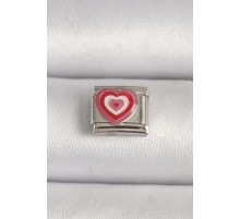 316L Çelik Gümüş Renk Pembe Kalp İşlemeli Nomination Charm - TJ-BC1206