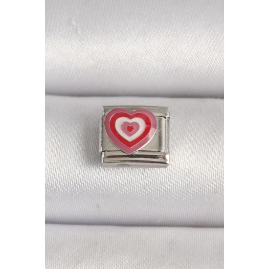 316L Çelik Gümüş Renk Pembe Kalp İşlemeli Nomination Charm - TJ-BC1206