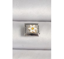 316L Çelik Gümüş Renk Beyaz Papatya İşlemeli Nomination Charm - TJ-BC1207