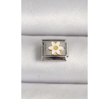 316L Çelik Gümüş Renk Beyaz Papatya İşlemeli Nomination Charm - TJ-BC1207