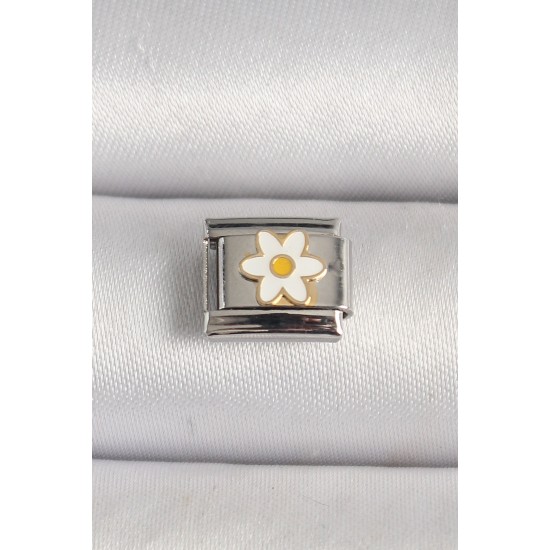 316L Çelik Gümüş Renk Beyaz Papatya İşlemeli Nomination Charm - TJ-BC1207