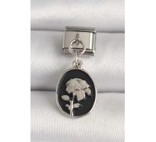 316L Çelik Gümüş Renk Gümüş Çiçek İşlemeli Siyah Portre Model Nomination Charm - TJ-BC1210