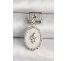 316L Çelik Gümüş Renk Beyaz Mineli Çiçek İşlemeli Nomination Charm - TJ-BC1211