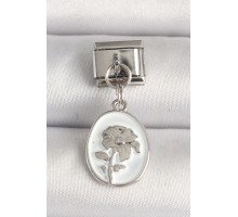 316L Çelik Gümüş Renk Çiçek İşlemeli Beyaz Portre Model Nomination Charm - TJ-BC1214
