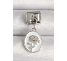316L Çelik Gümüş Renk Çiçek İşlemeli Beyaz Portre Model Nomination Charm - TJ-BC1214