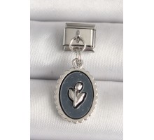 316L Çelik Gümüş Renk Çiçek İşlemeli Siyah Portre Model Nomination Charm - TJ-BC1215