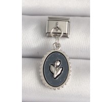 316L Çelik Gümüş Renk Çiçek İşlemeli Siyah Portre Model Nomination Charm - TJ-BC1215