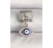 316L Çelik Gümüş Renk Nazar Boncuk Detaylı Göz Model Nomination Charm - TJ-BC1216