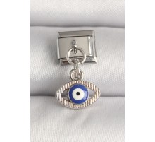 316L Çelik Gümüş Renk Nazar Boncuk Detaylı Göz Model Nomination Charm - TJ-BC1216