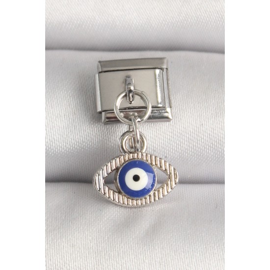 316L Çelik Gümüş Renk Nazar Boncuk Detaylı Göz Model Nomination Charm - TJ-BC1216