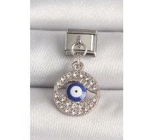 316L Çelik Gümüş Renk Zirkon Taşlı Göz Model Nazar Boncuk Detay Nomination Charm - TJ-BC1217