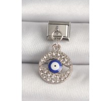 316L Çelik Gümüş Renk Zirkon Taşlı Göz Model Nazar Boncuk Detay Nomination Charm - TJ-BC1217