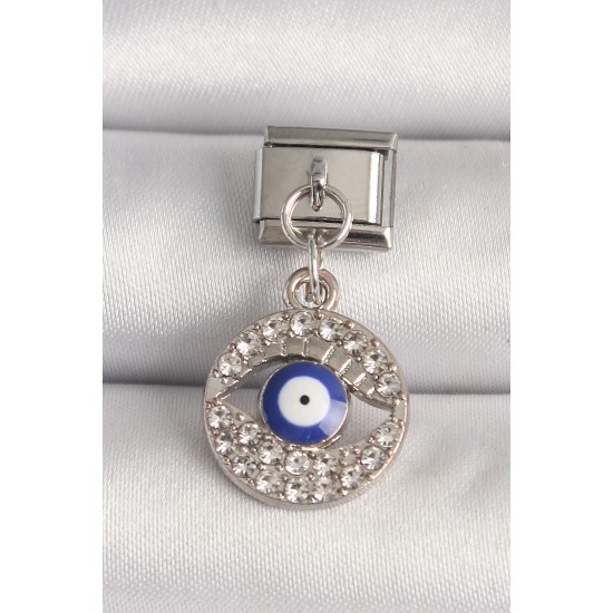 316L Çelik Gümüş Renk Zirkon Taşlı Göz Model Nazar Boncuk Detay Nomination Charm - TJ-BC1217