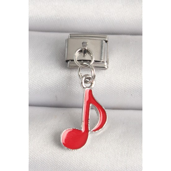 316L Çelik Gümüş Renk Kırmızı Müzik Nota Model Nomination Charm - TJ-BC1218