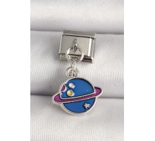 316L Çelik Gümüş Renk Mavi Satürn Model Nomination Charm - TJ-BC1219