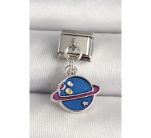 316L Çelik Gümüş Renk Mavi Satürn Model Nomination Charm - TJ-BC1219