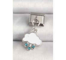 316L Çelik Gümüş Renk Beyaz Bulut Model Zirkon Taşlı Damla Detay Nomination Charm - TJ-BC1221