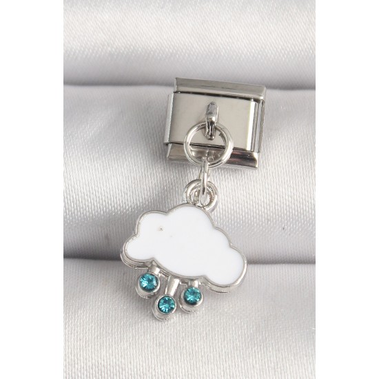 316L Çelik Gümüş Renk Beyaz Bulut Model Zirkon Taşlı Damla Detay Nomination Charm - TJ-BC1221
