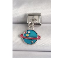 316L Çelik Gümüş Renk Mavi Satürn Model Nomination Charm - TJ-BC1222