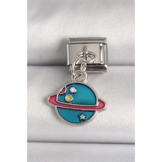 316L Çelik Gümüş Renk Mavi Satürn Model Nomination Charm - TJ-BC1222