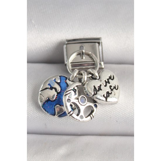 316L Çelik Gümüş Renk Dünya Kalp Model Nomination Charm - TJ-BC1226
