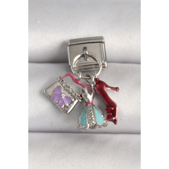 316L Çelik Gümüş Renk Çanta Elbise Model Nomination Charm - TJ-BC1230