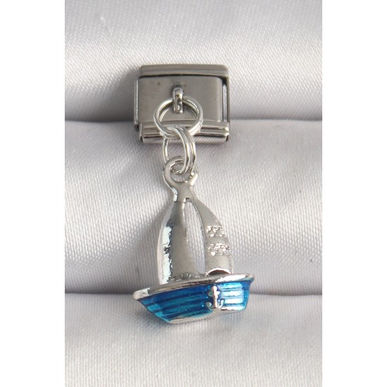 316L Çelik Gümüş Renk Mavi Yelkenli Model Nomination Charm - TJ-BC1232