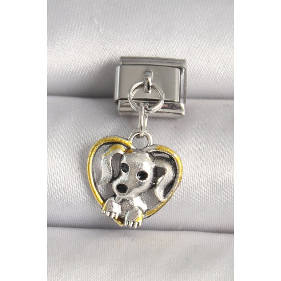 316L Çelik Gümüş Renk Sarı Kalp Köpek Model Nomination Charm - TJ-BC1235
