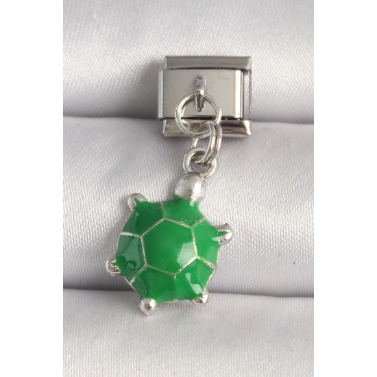 316L Çelik Gümüş Renk Yeşil Kaplumbağa Model Nomination Charm - TJ-BC1237
