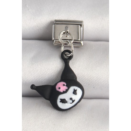 316L Çelik Gümüş Renk Siyak Kulaklı Kedi Model Nomination Charm - TJ-BC1238