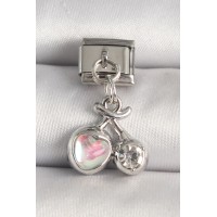 316L Çelik Gümüş Renk Pembe Mineli Kalp Zirkon Taş Detay Nomination Charm - TJ-BC1240