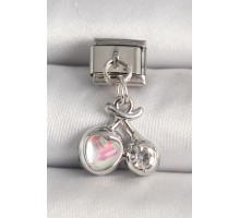 316L Çelik Gümüş Renk Pembe Mineli Kalp Zirkon Taş Detay Nomination Charm - TJ-BC1240