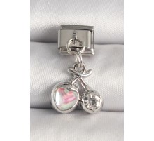 316L Çelik Gümüş Renk Pembe Mineli Kalp Zirkon Taş Detay Nomination Charm - TJ-BC1240