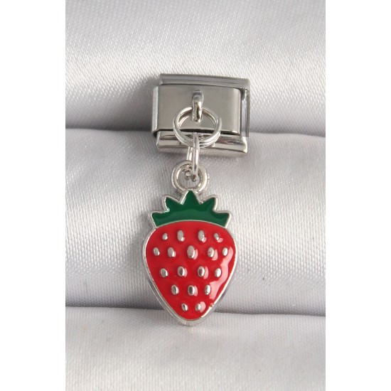 316L Çelik Gümüş Renk Çilek Model Nomination Charm - TJ-BC1243