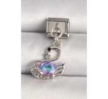 316L Çelik Gümüş Renk Zirkon Taşlı Kuğu Model Nomination Charm - TJ-BC1244