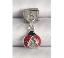 316L Çelik Gümüş Renk Zirkon Taşlı Uğur Böceği Model Nomination Charm - TJ-BC1245