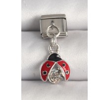 316L Çelik Gümüş Renk Zirkon Taşlı Uğur Böceği Model Nomination Charm - TJ-BC1245