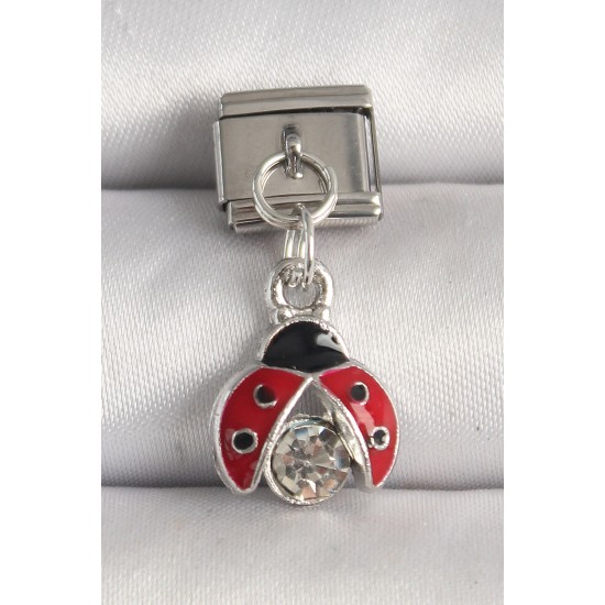 316L Çelik Gümüş Renk Zirkon Taşlı Uğur Böceği Model Nomination Charm - TJ-BC1245