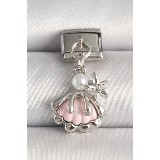 316L Çelik Gümüş Renk Pembe Midye Model Deniz Yıldızı Detay Nomination Charm - TJ-BC1246